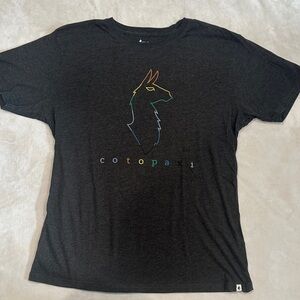 Cotopaxi Charcoal Tee with Rainbow Llama Design